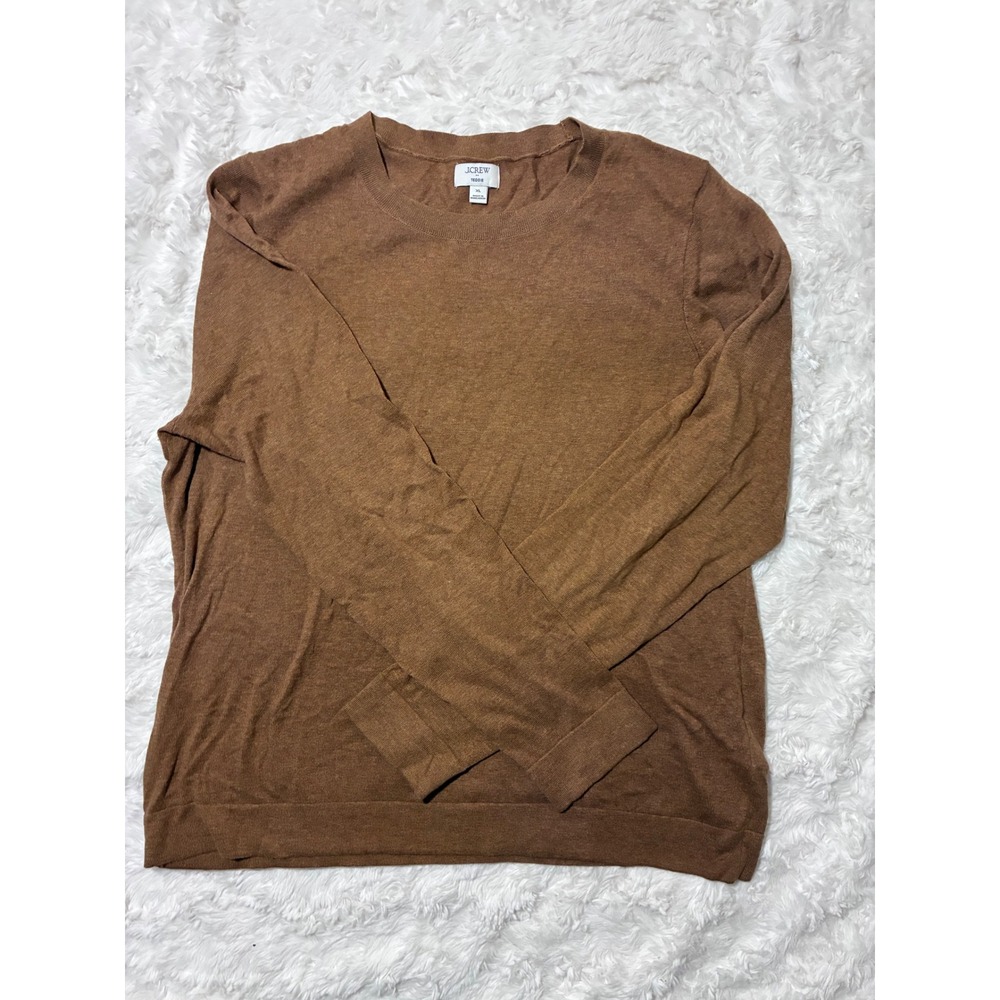 J.Crew Teddie Sweater Brown Cotton Crewneck Knit Pullover XL Heathered Camel